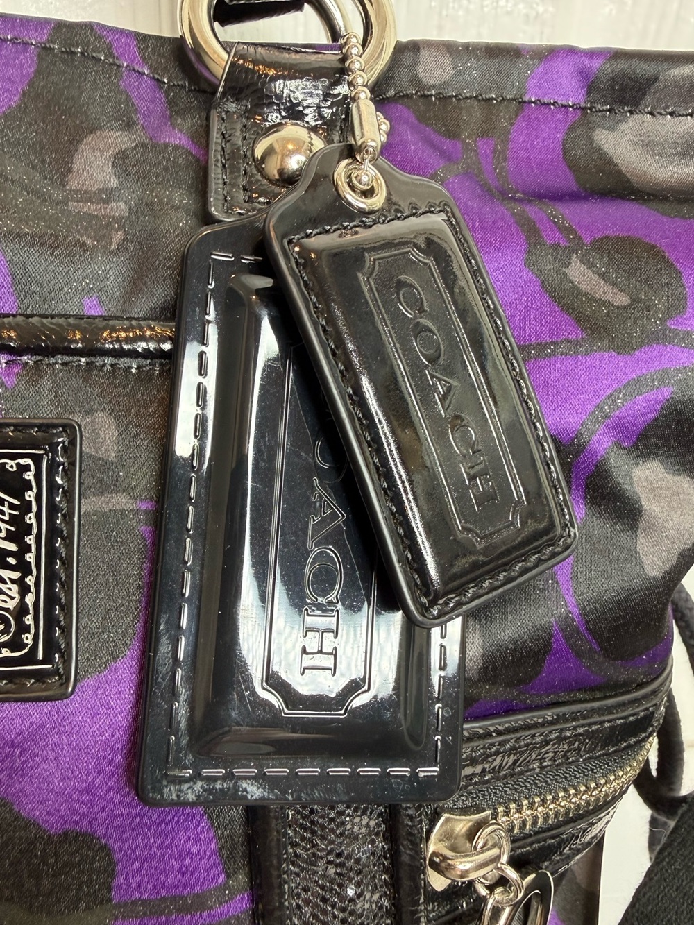 COACH POPPY OCELOT PURPLE DAISY GLAM GLITTER TOTE BAG - Picture 10 of 16